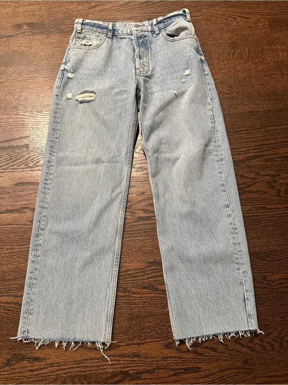 Anine Bing Gavin Light Blue Denim Distressed Jeans 100% Cotton Size 27